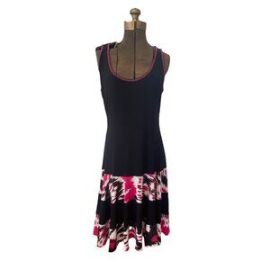Joseph Ribkoff Dress Tiered Ruffle Hem Drop Waist 12 Black Pink